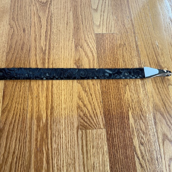 WCM‎ New York Black Leather Calf Hair Abstract Design Belt 34\